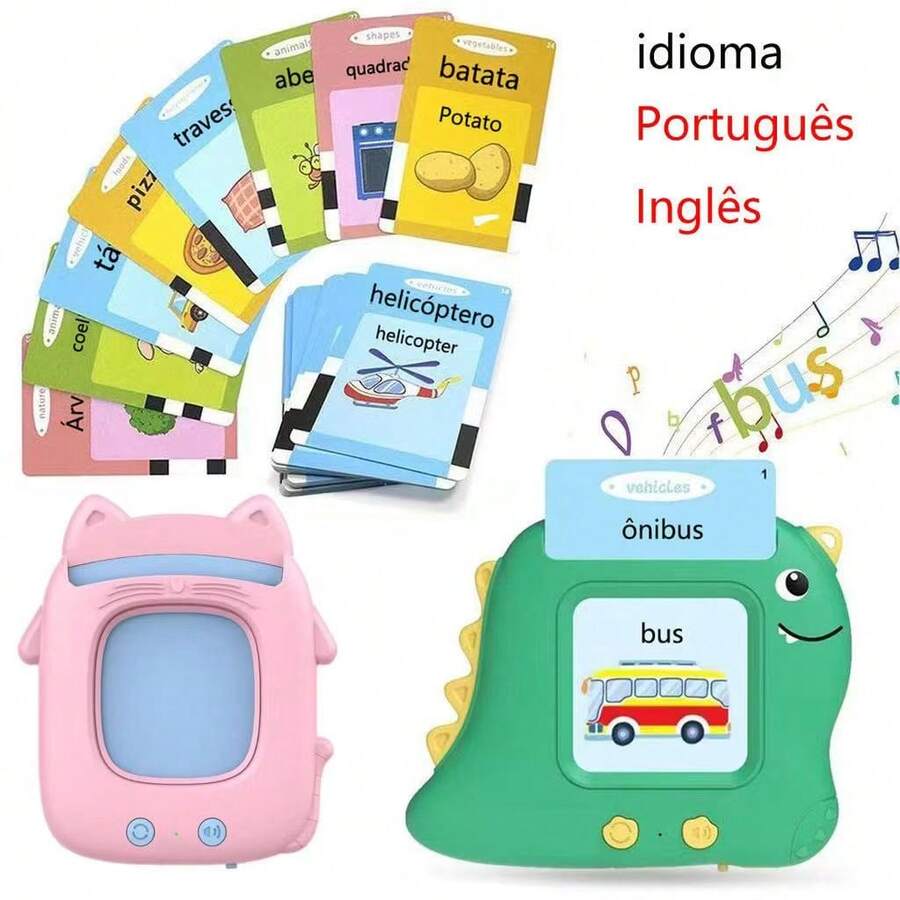 Brinquedo Card Infantil Cartão Fala Inglês Português Dino Apraxia Alfabetização 224 Palavras