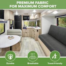 RV Couch Covers For Sofa Bed – 2-Piece Backrest And Seat Covers Ideal For Jackknife – Camper Slip Covers For RV Furniture – Super Stretchable Fabric With 1cm Elastic - Drak Gray - Green - View 9
