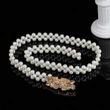 1pc Elegant Stretch Pearl, Rhinestone & Crystal Embellished Belt, Suitable For Autumn, Halloween And Other Occasions