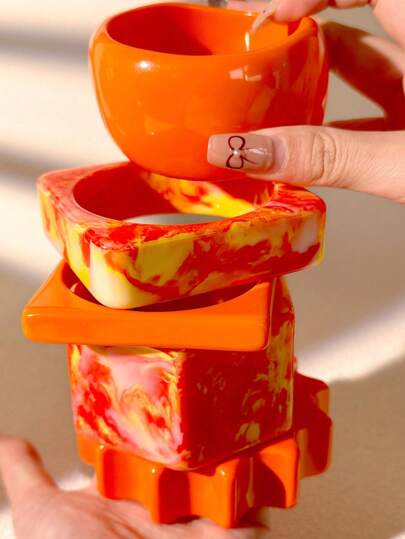 1pc Orange Mature & Bright Color Fashionable Bracelet, Asymmetrical Unique Cuff Suitable For Women Everyday Wear