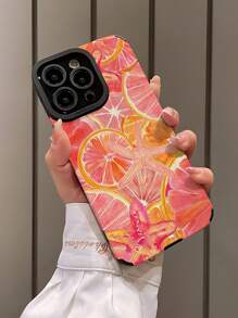 1 st. Modieus roze oranje zeester & citroenschijfje verticaal gestreept zacht TPU telefoonhoesje compatibel met Apple en S16/S16 Plus/S16 Pro/S16 Pro Max