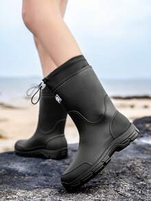Couples Rain Boots, Women Mid-Calf Waterproof Shoes, Men Rain Boots Anti-Slip Water Shoes, Thick Sole Kitchen Fishing Rubber Boots, Elastic Ankle - Black - View 4