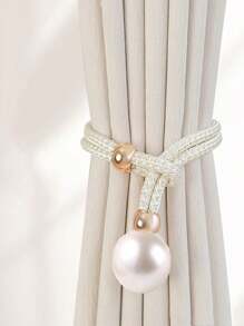2Pcs/Set Pearl Curtain Tiebacks, Drape Pearl Tiebacks, Decorative Holders, Ropes Curtain Tie Backs For Window Drapery