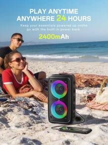 Kinglucky Enceinte sans fil avec caisson de basses, grande enceinte type boombox, enceinte stéréo, caisson de basses, enceinte sans fil pour l'extérieur, lumière de fête disco, TWS/MIC