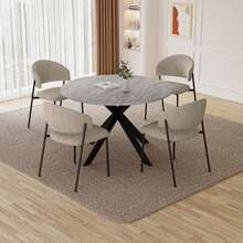 5 Sets Of Tables And Chairs, Circular Dining Tables And Chairs For 2-4 People, Imitation Marble Dining Table, Corduroy Fabric Armchairs, Home Decoration.Suitable For Small Spaces, Family Kitchens, Restaurants, Apartments, Offices - 灰色 - 查看 4