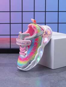 MGO Kidss Tênis esportivos infantis coloridos com luzes LED e estrelas brilhantes MGO Kids, tênis casuais confortáveis de princesa para meninas, outono/primavera de 2025, adequados para crianças de 1 a 6 anos, rosa