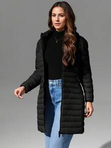 Giolshon Women's Casual Hooded Down Jacket With Pockets, Lightweight And Warm, Suitable For Daily Wear - Black - View 1