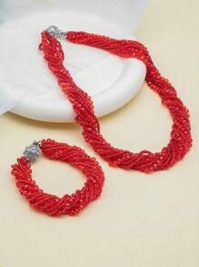 Esbbela 2pcs Luxurious Multi-Layer Acrylic Crystal Necklace And Bracelet Set For Women, Reversible, Black, Red, Champagne, Green, Dark Brown, Blue, Purple, Suitable For Daily Wear, Parties, Engagement, Wedding, Holidays, Birthday Gifts