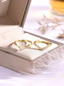 2 件套奢华闪亮 S925 银椭圆形锆石戒指，适合女士，可作为周年纪念或圣诞节礼物