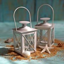 Luminoso Plata Mini-Lantern té Titular de la luz con Velas de Soja, - Blanco - Pequeño - Ver 6
