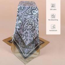 35 Inches Silk Head Scarf-Satin Hair Scarves Silk Bandana Scarf Headscarf For Women's Fashion Scarveshalloween - 佩斯利花紋-駱駝 - 查看 5