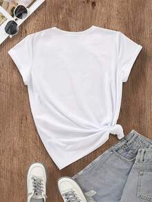 CAMISETA CUELLO REDONDO MANGA CORTA IDEAL PARA TI CON ESTAMPADO DE  PAR DE MOÑOS LEOPARDO. - Blanco - Ver 2