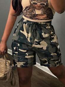 Women Camouflage Cargo Shorts, Fashionable For Summer - Khaki - View 2