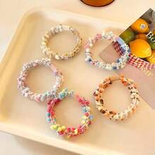 5件套女士彩色圆点毛绒发圈，高弹力，用橡皮筋绑头发，不伤头发的发圈。适合夏季日常装饰，搭配通勤和休闲使用，发圈 - 5pcs彩色髮圈組合 - 查看 1