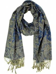 Bufanda de pashmina de paisley para mujeres PASKMLNA - #14azul marino claro - Ver 2