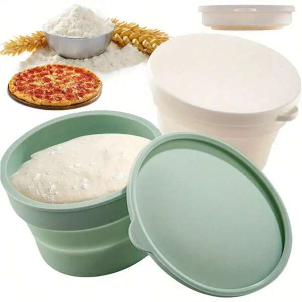2/4pcs - Silicone Pizza Dough Fermentation Container With Lid, Foldable Stackable Leak-Proof Reusable Baking Storage Box For Making Pizza, Bread, And Dough Shaping, Safe Round Kitchen Organizer