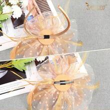 2Pcs Fascinators Hat Clip Tea Party With Lace Gloves Flower Mesh Feathers Wedding Headwear Girls And Ladies - Vàng - Xem 6