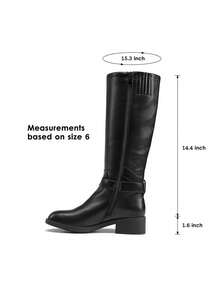 Women's Knee-High Boots, Comfortable Chunky Block Heel Pointed Toe Pull On Side Zipper Suede Slouch Riding Boots - Black - View 10