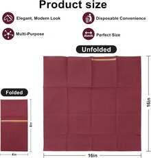 100PCS Burgundy Red Paper Napkins With Built-In Flatware Pocket - Burgundy Red And Gold Prefolded Cloth Like Disposable Napkins - Heavy-Duty Linen-Feel Dinner Napkins For Christmas & Party - Burgundy - View 2