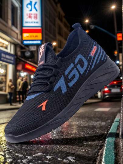 1 Pair Lightweight Breathable Elastic Running Shoes With Buckled Decorative Laces And Asymmetrical Side Strap Patterns