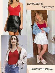 Shapewear Bodysuits For Women Tummy Control Full Body Shaper Belly Abdomen Compression Tank Top Vest Underwear Seamless Spaghetti Strap Sleeveless - 紅色 - 查看 4