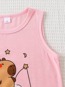 4pcs/Set Kids Capybara Print Round Neck Tank Top, Casual, Sporty, Outdoor Wear For 3-7 Years Old