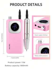 Portable 45000RPM Electric Nail Drill, Rechargeable Professional Tool For Acrylic Nail Removal, Polishing And Nail Art Salon