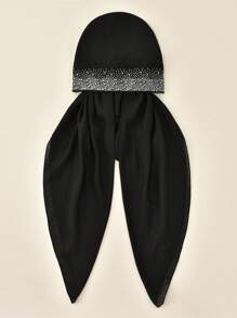 1 Stück Damen Einfarbiger Kopftuch mit vielen Strass, modischer atmungsaktiver Kopfschal, Lässig & Elegant Kopftuch geeignet für den täglichen Gebrauch & vielseitig
