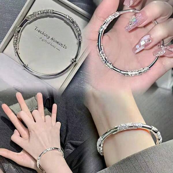 1pc Spring Style Floral Charm Bracelet, Gentle Elegant Versatile Solid Color Non-Fading Silver Bracelet, Gift For Girlfriend, Couple