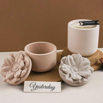 1 件浮雕花圆柱石膏罐硅胶模具，DIY 手工圆柱石膏水泥香薰储物罐花盆树脂模具，适用于家居装饰、壁炉、卧室