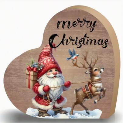 1 adet/2 adet, Kırsal Stil Noel Baba ve Ren Geyiği Ahşap Kalp Şeklinde Süs, Çiftlik Evi, Oturma Odası, Yatak Odası, Mutfak Yemek Masası Orta Dekorasyonu, Noel Dekorasyonu için Uygundur