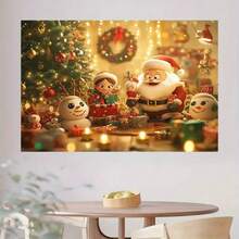 1 pieza Telón de fondo navideño plano/2D de poliéster de tamaño múltiple con diseño de Papá Noel, muñeco de nieve, paquetes de regalo y árbol de Navidad como decoración temática navideña para fiesta de cumpleaños, celebración al aire libre, pancartas - Sin necesidad de electricidad