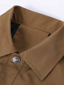 冬季大码纯色夹克男士，新款春秋美式复古立领工装夹克，户外日常穿着休闲立领夹克，男士飞行员夹克 - 卡其色 - 查看 3