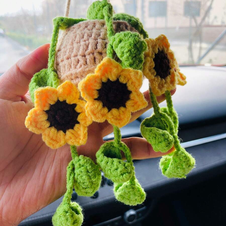 onEternal Handmade Sunflower & Ivy Hanging Decor, Car Interior Accessory, Mirror Ornament, Gift, Home Decor, Christmas & Halloween Gift