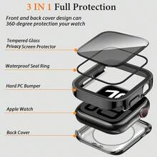 Funda para , protector de pantalla de vidrio templado con privacidad para , [Anti-espionaje + Impermeable] Funda completa de 2 en 1 para , nuevo diseño ultra fino de 2 en 1 compatible con Series 4 5 6 7 8 9 10 SE SE2 con protector de pantalla incorporado, cubierta protectora de Body completo de PC rígido de borde recto para de 40/41/42/44/45/46mm - Negro - Ver 4
