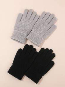 2 Pairs Kid's Knitted Warm Gloves, Windproof & Thermal For Outdoor Cycling And Activities - Corn Kernels - View 4