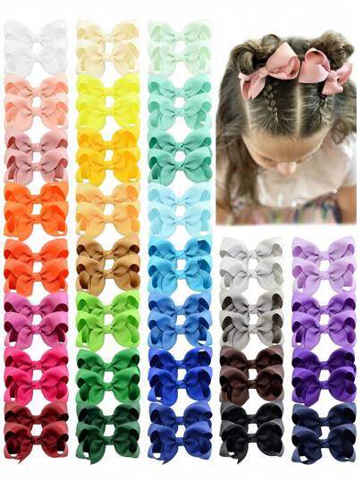 bilicaca 10/20/30/40pcs/Pack Random Color Cute Bow Hair Clips/Barrettes, Suitable For Girls & Kids Daily Wear