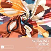 35 Inches Silk Head Scarf-Satin Hair Scarves Silk Bandana Scarf Headscarf For Women's Fashion Scarveshalloween - 彩色向日葵-海軍藍 - 查看 2