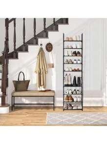Estantería para zapatos de 10 niveles para armario, organizador de zapatos alto para entrada, dormitorio, pasillo, almacenamiento de zapatos de gran capacidad para 20-24 pares de zapatos y botas, estantería de metal estrecha con ganchos