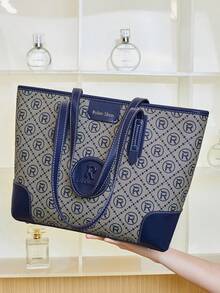 女士大容量托特包，休闲通勤单肩手提包，轻量奢侈品牌小众百搭高端斜挎包，2025新款休闲钱包 - 寶藍色 - 查看 3