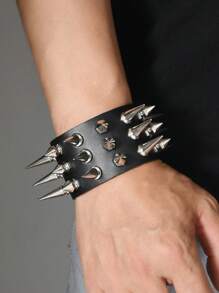 1 pieza Brazalete de puño cuadrado con remaches de estilo punk, accesorio unisex personalizado para fotografía callejera, discoteca de Halloween, minimalista de pulsera adecuado para uso diario y como regalo