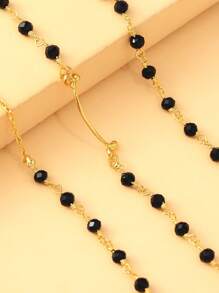 1pc Black Beaded Face Chain With Black Feather Tassel And Nose Bridge, Gold-Color
