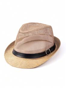 1pc Solid Color Bohemian Style Teardrop Straw Hat, Unisex Jazz Cap, Versatile For Commute & All Seasons