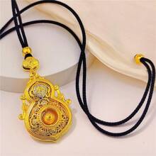 1 pièce Collier vintage à la mode de style chinois avec pendentif en céramique émaillée en forme de calebasse creuse