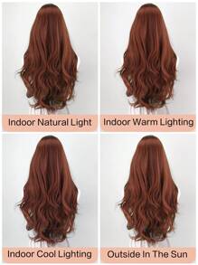 30 Inch Reddish-Brown U-Part 4X1 Lace Front Wig, Long Natural Wavy Middle Length Synthetic Wig For Everyday Wear