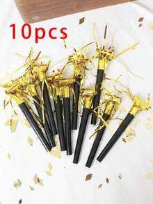 10 件黑色和金色啦啦队口哨，派对发声口哨，圣诞派对礼物