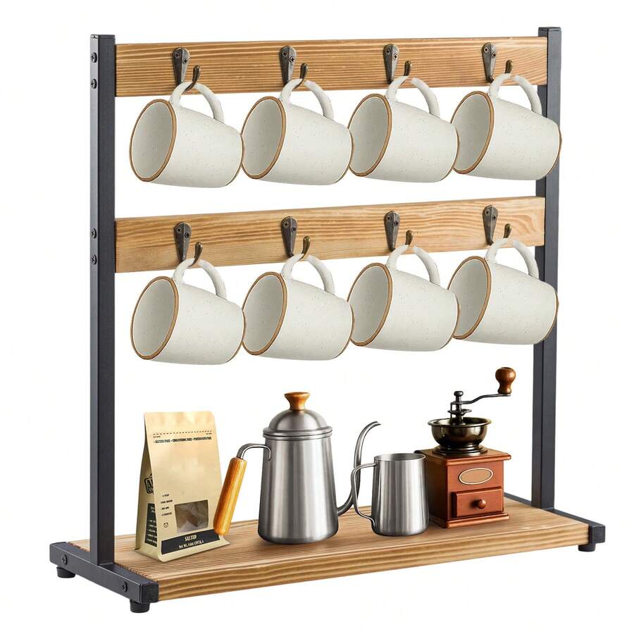 2-Tier Mug Tree Coffee Mug Holder Stand With Storage Base Mug Display Organizer Mug Holders Cup Storage Organizer For Home Kitchen Bar Counter Display Tea - Original Wood Without Shelves - View 1