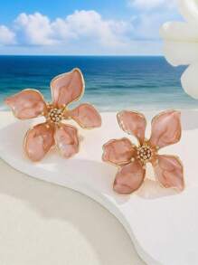 2 pièces Ensemble de boucles d'oreilles à clou à fleurs rose émaillées pour femmes, bijoux de boucles d'oreilles clip minimalistes chics et haut de gamme