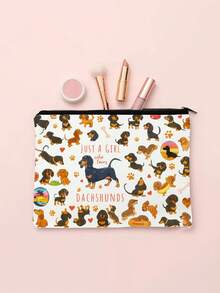 [Traveling Essential] Dachshund Lover Makeup Bag - "Just A Girl Who Loves Chashunds" Zipper Cosmetic Bag, Portable Travel Toiletry Bag, Suitable For Ladies, Ideal For Vacation, Business And Outdoor Activities, Dog Lover Travel Makeup Bag Gift | Portable Design, Room Decor, Bags, Makeup Bags, Vanity, Cosmetic Bag, Storage Bag, Cosmetic Organizer, Women's Gift, Christmas Gift, Creative Women's Gift - Multicolor - View 3
