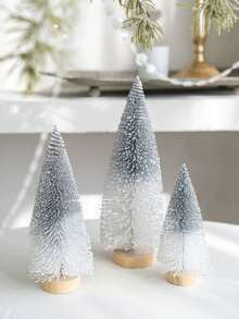 1pc/3pcs Mini Gradient Christmas Tree Decorative Ornament, Artificial Bottle Brush Christmas Tree With Wooden Base, Suitable For Christmas Decoration, Christmas Party, Home Desktop Decor And Photography Decoration, Home Decor, Christmas Decor, Room Decor - Multicolor - View 2